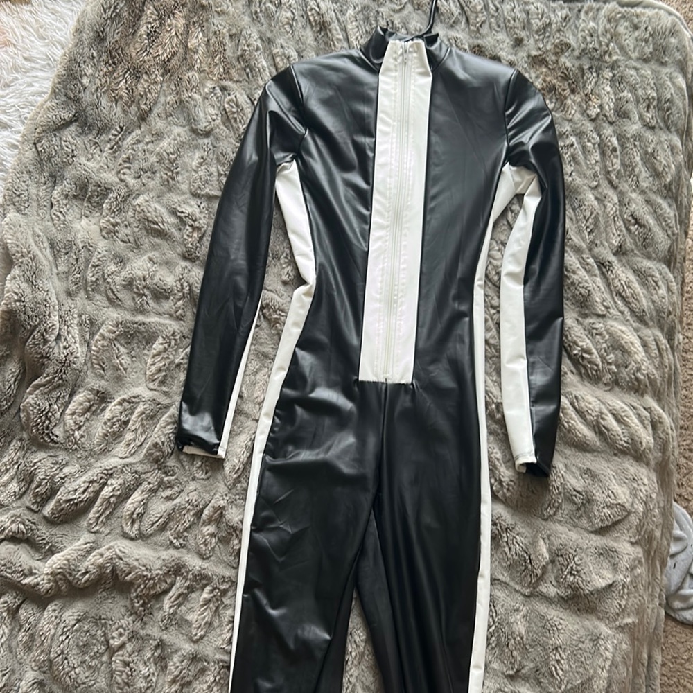 Black and white Fashion Nova catsuit, faux leather material size small for woman